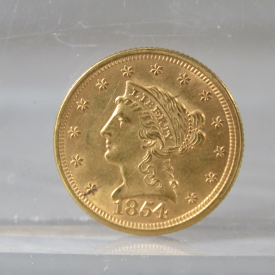 1854 $2 1/2 Gold Liberty Head Quarter Eagle