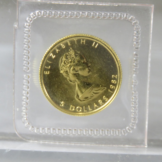 1982 $5 Canadian Gold 1/10 OZT Fine Gold BU