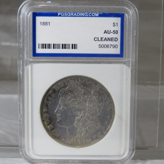 1881 Morgan Silver Dollar PGSGRADING AU-50 cleaned