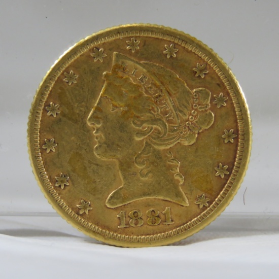 1881 $5 Gold Liberty Head Half Eagle