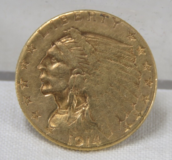 1914 D $2 1/2 Gold Indian Head Quarter Eagle