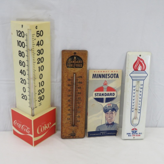 Coca-Cola & 2 Standard Oil Thermometers