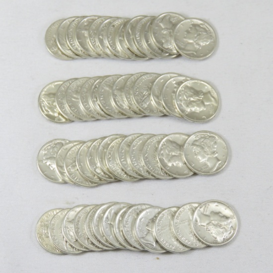 50 Mercury Silver Dimes XF-BU