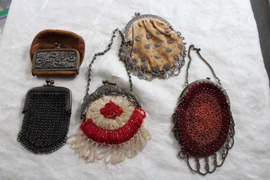 5 Antique Coin Purses Beaded, Advertising