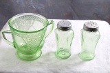 Uranium Glass Sugar Bowl & S&P Shakers