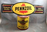 Pennzoil Sign & 1 Gallon Motor Oil Can Full