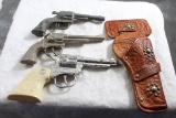 3 Toy Cap Guns & 1 Danny Leather Holster