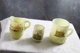 3 Glowing Custard Glass Souvenir Pieces