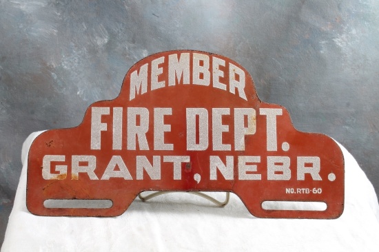Fire Dept Member Grant Nebr License Plate Topper
