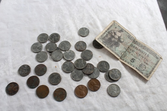 30 Coins Steel Pennies Wheat  Indian Head Military