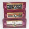 3 MTH train cars, 2 Tank Cars & Flatcar w/trailers