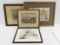 4 framed art etchings and prints