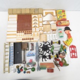 Vintage building blocks, wind-up duck & other toys