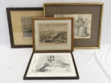 4 framed art etchings and prints