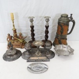 Wood candlesticks & stein, lamp & more