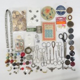 Sewing scissors, notions, buttons, thimbles & more