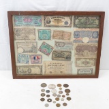 Foreign coins & Notes in Frame