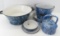 Blue Enamel Basin, Pail, Tea Pot, Plate, Bread