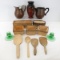 Wood Spoons, Copper Pitchers, Vase, Cheese Boxes