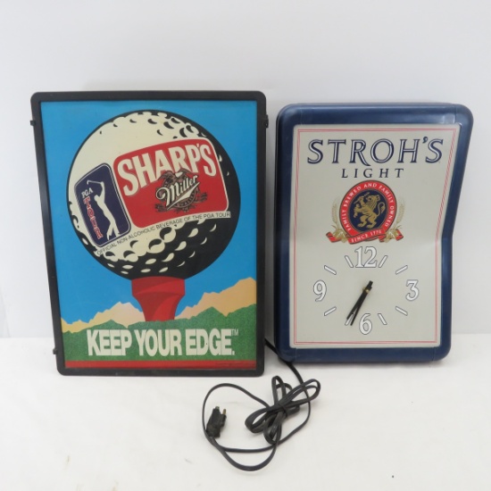 Golf "Keep your Edge" sign & Stroh's Light Clock