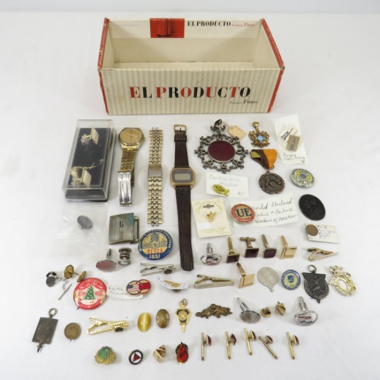 Men's accessories, watch, fraternal pins, jewelry