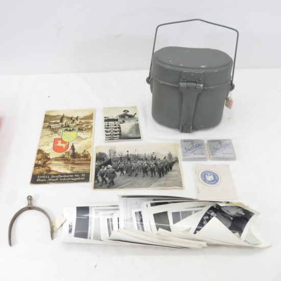 East German mess kit, condoms, WWII photos
