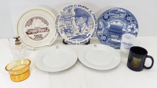 Military collector plates, glasses, mug