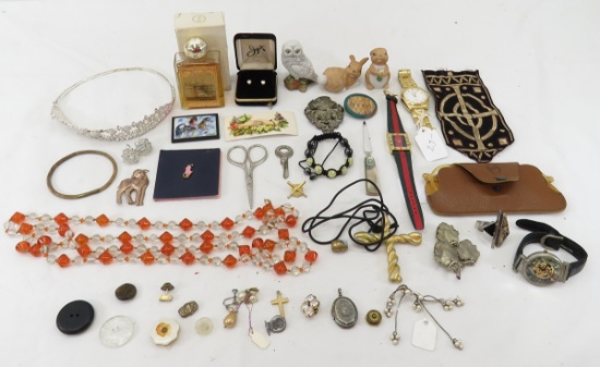 Vintage Jewelry, tiara, sewing scissors & more