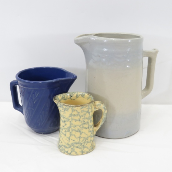 3 Pottery Pitchers Spongeware, Red Wing, USA