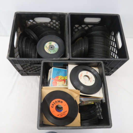 3 crates of 45 records- scratched & worn