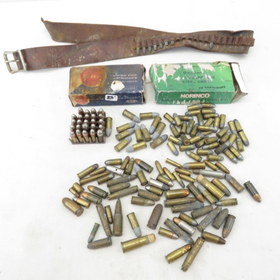 9mm & Assorted Ammunition, Belt, Boxes