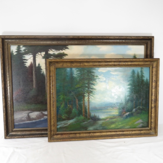 2 1940's Era Oil on Canvas Landscape Paintings by JJ Sletten