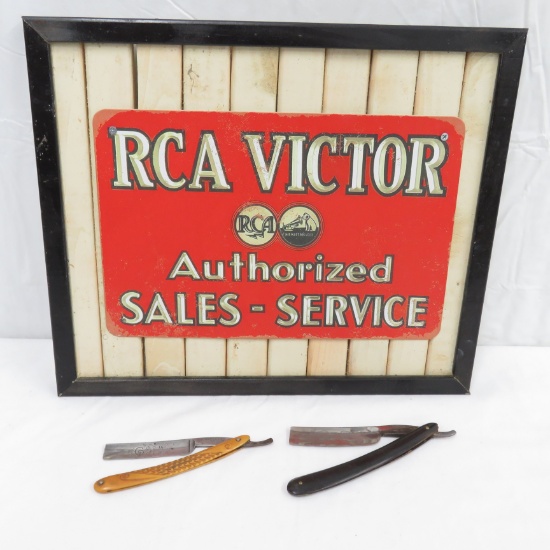 2 Straight Razors and RCA Victor Repro Sign