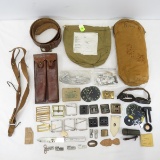 US Military belt, buckles, can openers & more