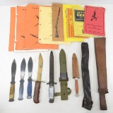 Knives, sheaths, and books on knives & bayonets