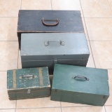 4 Vintage Wood Tool & Tackle Boxes Some w/Trays