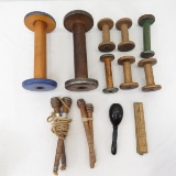 Wood Thread Bobbins, Bobbins & 2ft Wood/Brass