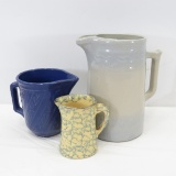 3 Pottery Pitchers Spongeware, Red Wing, USA
