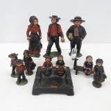 Cast Iron Figures & Ashtray Amish Family