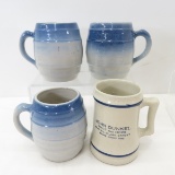 Red Wing Pottery Advertising Mug & 3 Barrel Mugs