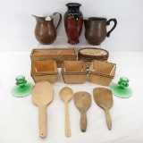 Wood Spoons, Copper Pitchers, Vase, Cheese Boxes