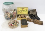 Antique Bible, Butter Press, Thread & Shoes