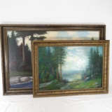 2 1940's Era Oil on Canvas Landscape Paintings by JJ Sletten