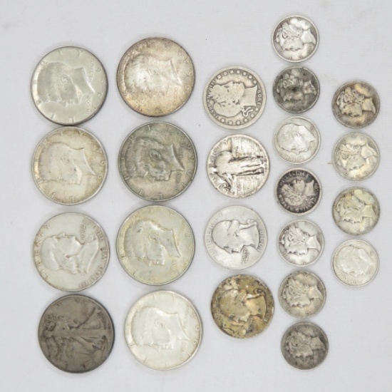 $4.60 face mixed silver coins & 3 1966-67 Kennedy
