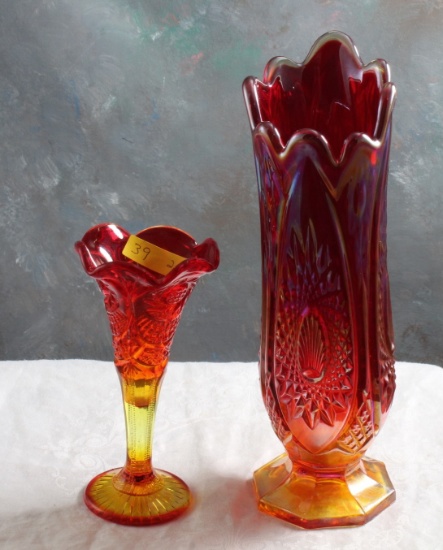 Amberina Bud Vase & Indiana Glass Swung Vase