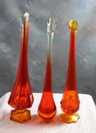 3 Amberina Glass Swung Vases 12", 12.5", & 13"
