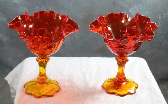 2 Fenton Amberina Comport Pedestal Candy Dishes