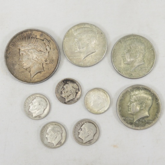 1922 Silver Peace Dollar, 5 silver dimes & more