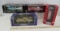 3 Diecast 1:18 scale Cars & Gas Pump in boxes