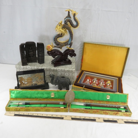 Chinese Dragon, Kabuki masks, brushes & more
